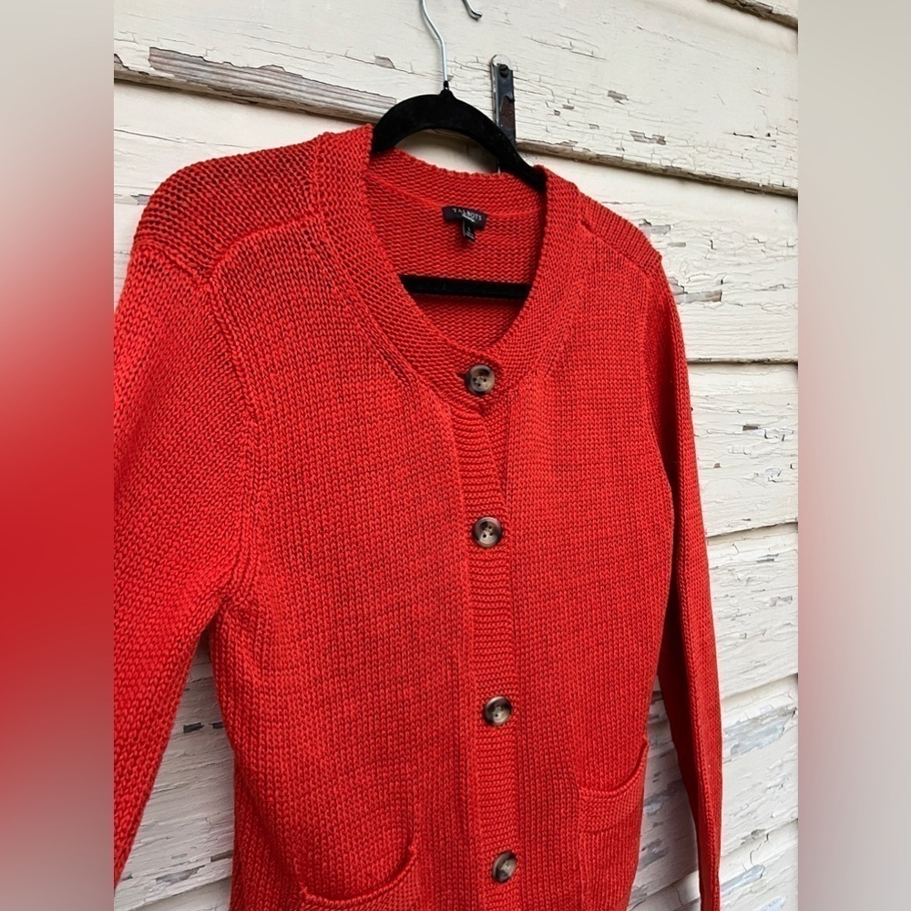 Talbots Fall Loose Knit Cotton Crochet Button-Down Cardigan Sweater Large - Picture 4 of 7